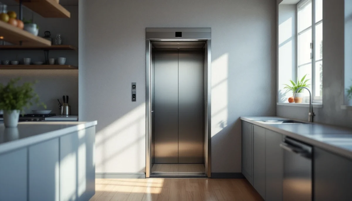 Monte-plat installé dans une maison moderne avec vue sur l'intérieur
