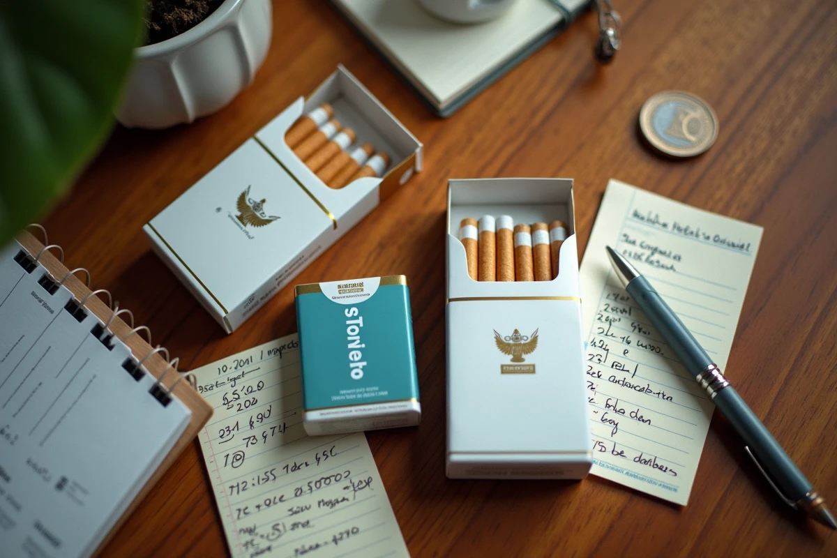 Comparaison de prix de cartouches de tabac achetées en France et à l'étranger sur une table
