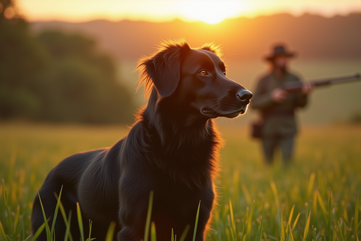 Épagneul breton noir en pleine action lors d'une chasse