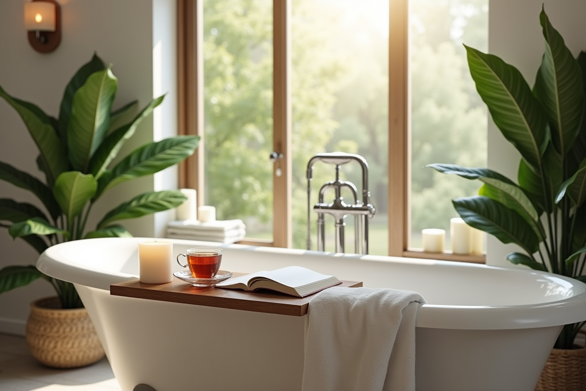 spa installé dans un jardin privé avec des plantes environnantes