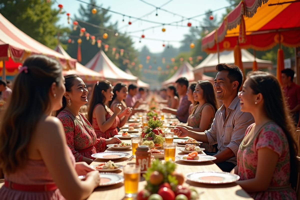 organisation d'une fête traditionnelle avec des invités heureux et conviviaux