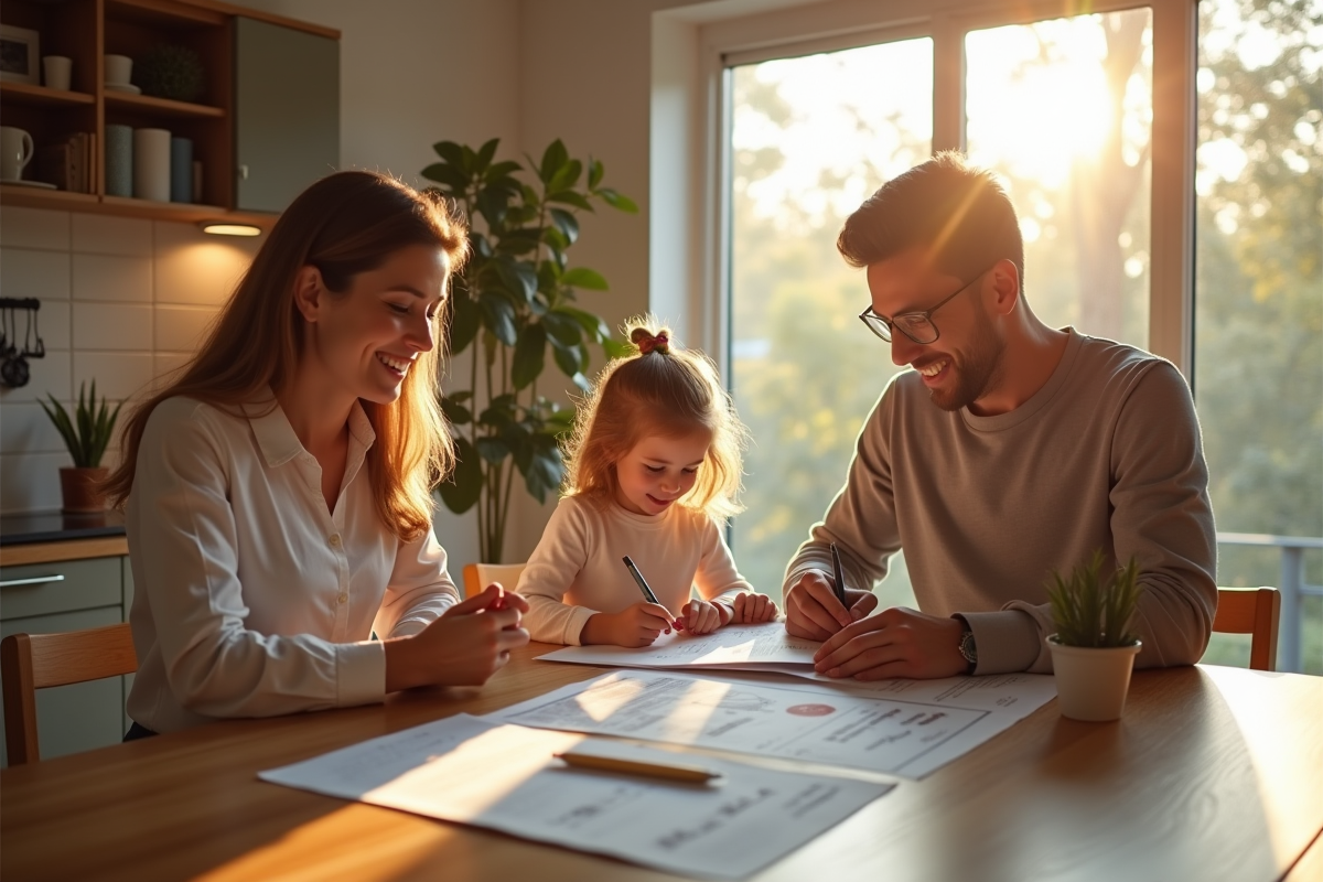 Une famille anxieuse examinant un contrat hypothécaire