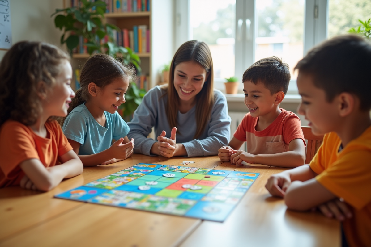 Enfants jouant à des jeux éducatifs en classe pour apprendre