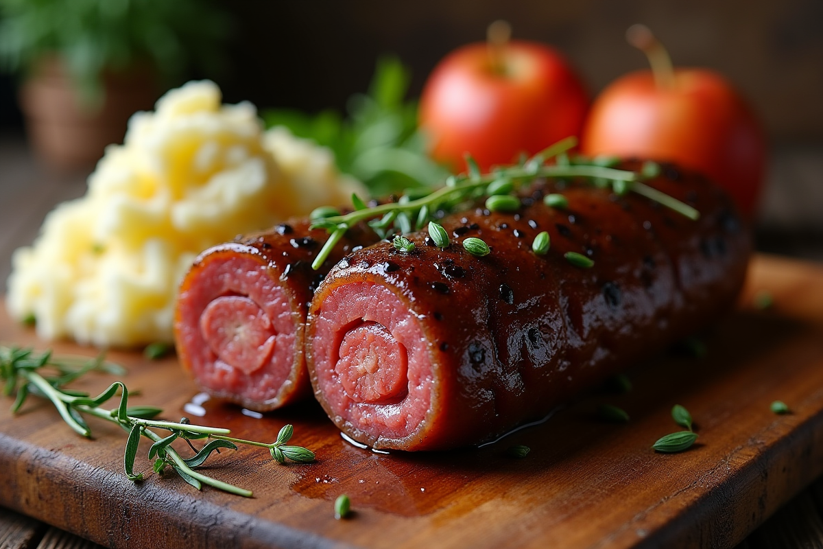 Boudin noir cuit à la perfection avec garniture colorée
