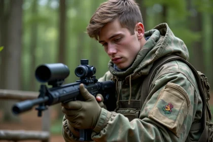 Silencieux d'airsoft installé sur une réplique de fusil