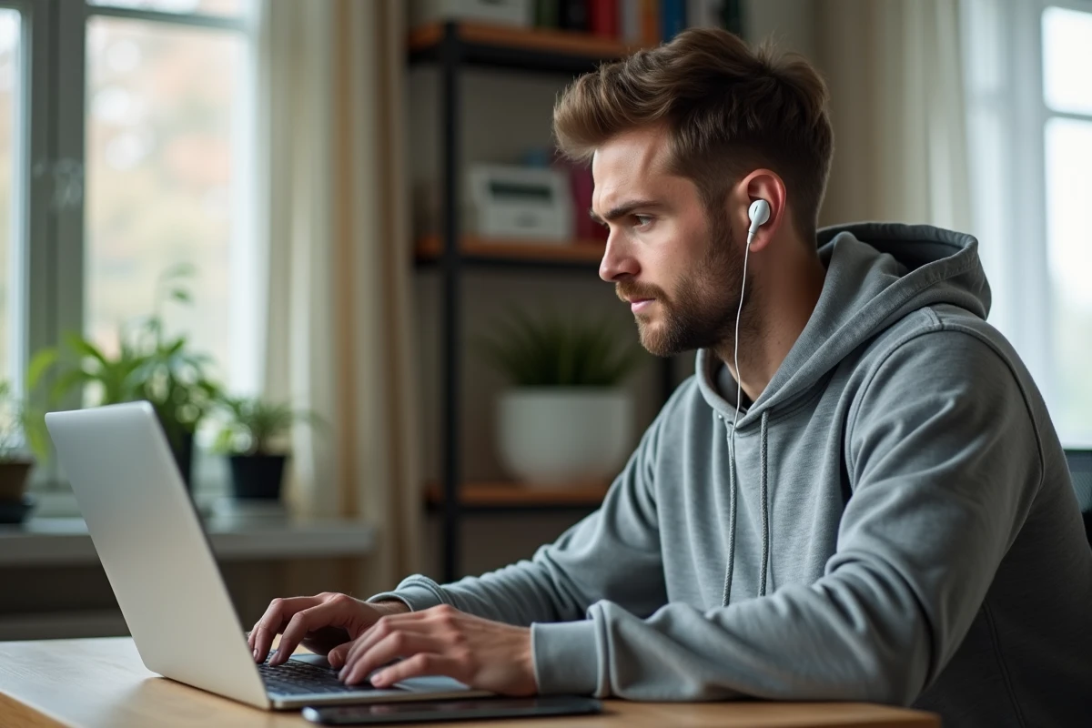 Homme accédant au standard de Skyrock depuis son bureau à domicile