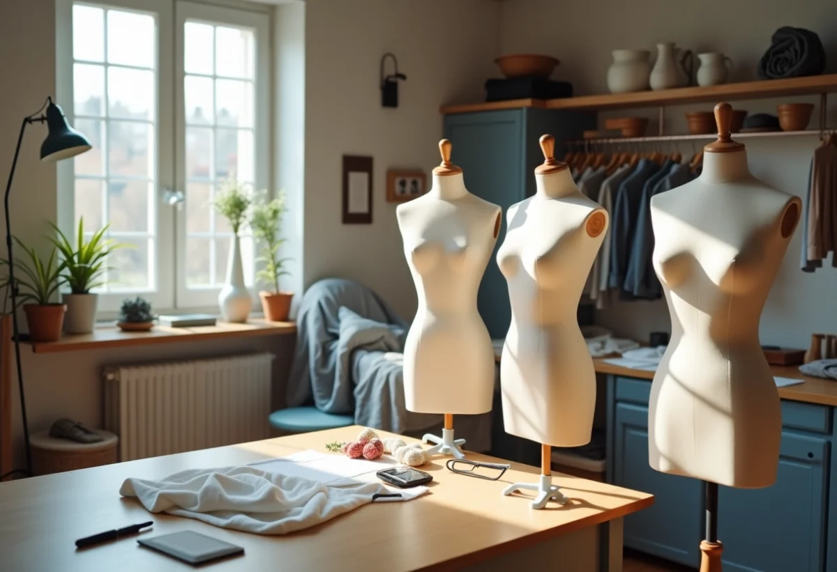 Mannequin ajustable en atelier de couture pour créations sur mesure