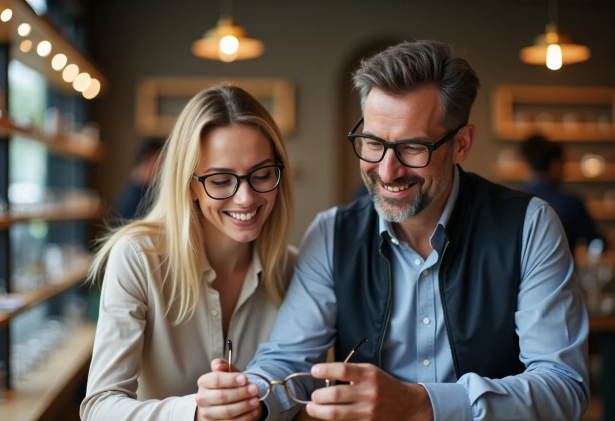 opticien indépendant à Pau conseillant un client pour des lunettes sur mesure