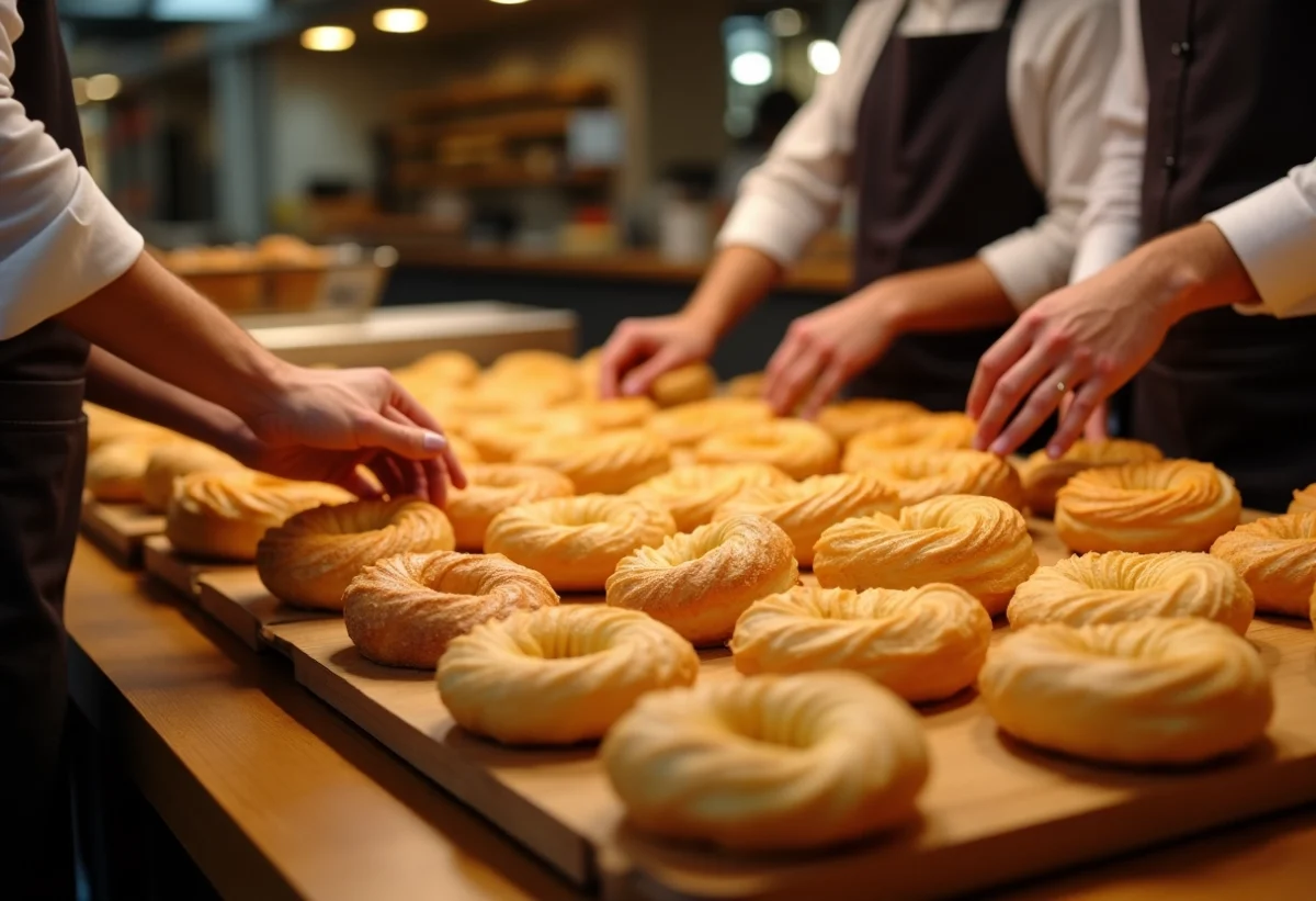 Panzerotti dorés sortant du four à la boutique Luini à Milan