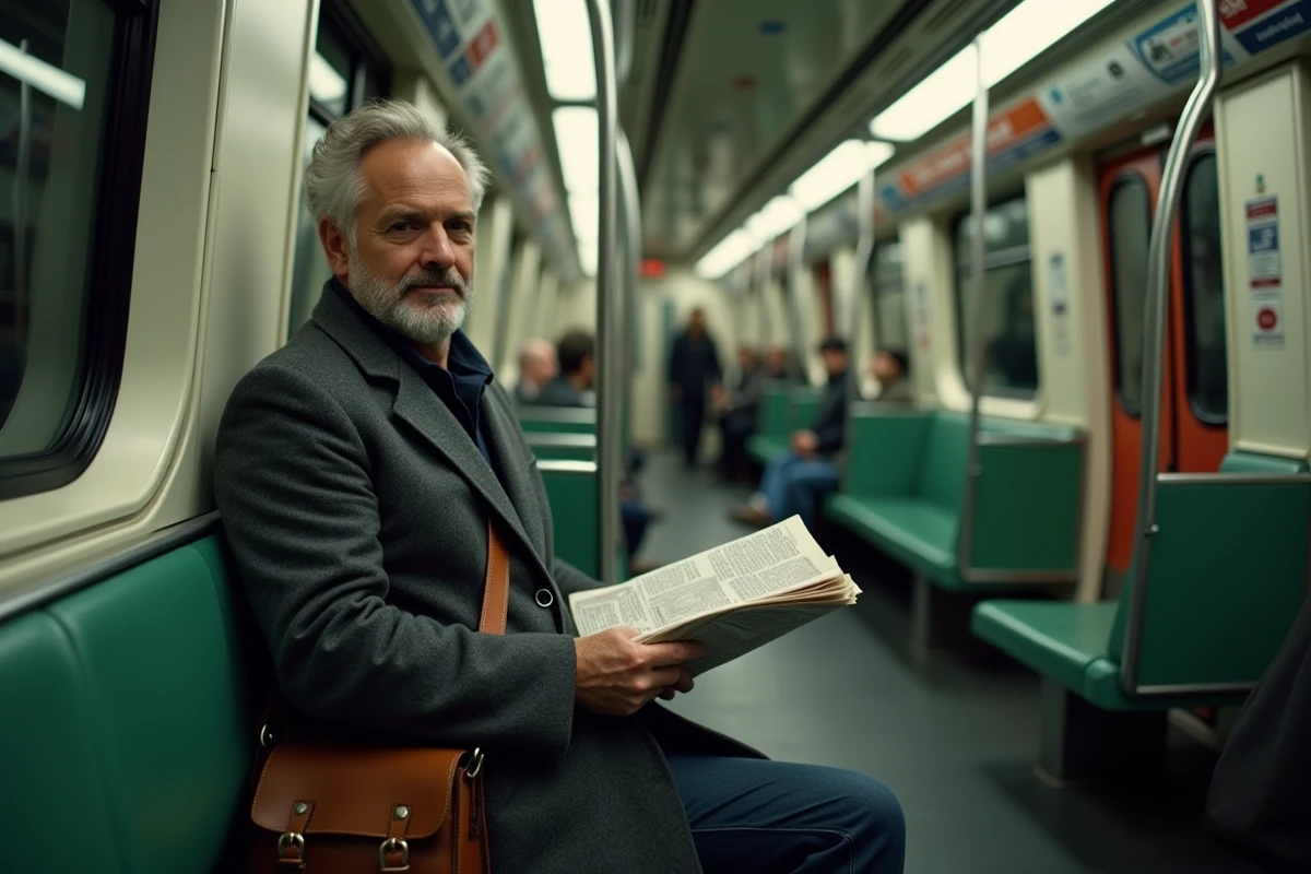 Passager lisant un journal dans une rame de la ligne 9 du métro de Paris pendant son trajet domicile-travail